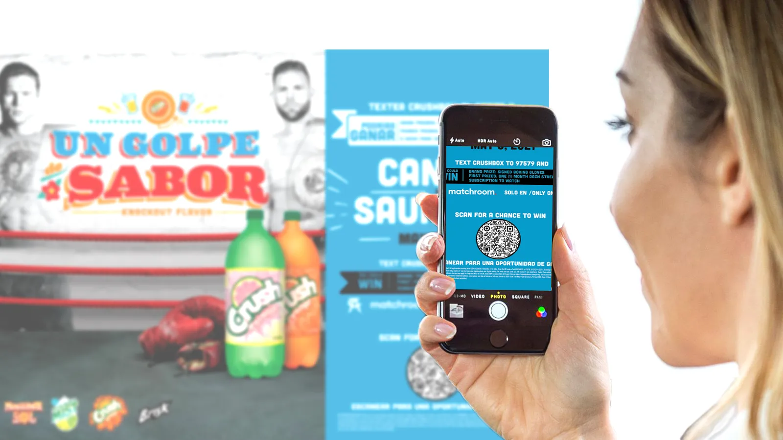A woman scanning an in-store sweepstakes QR code